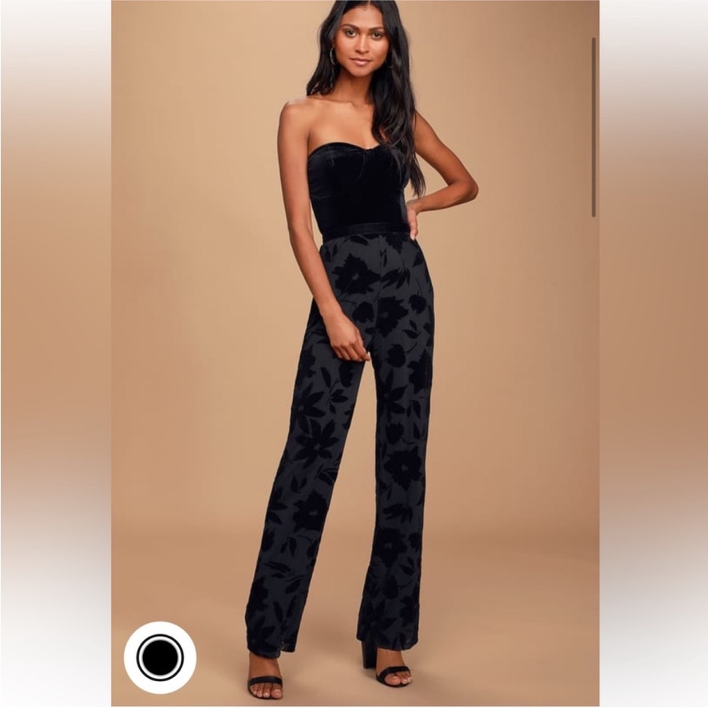 Lulu black velvet jumpsuit strapless